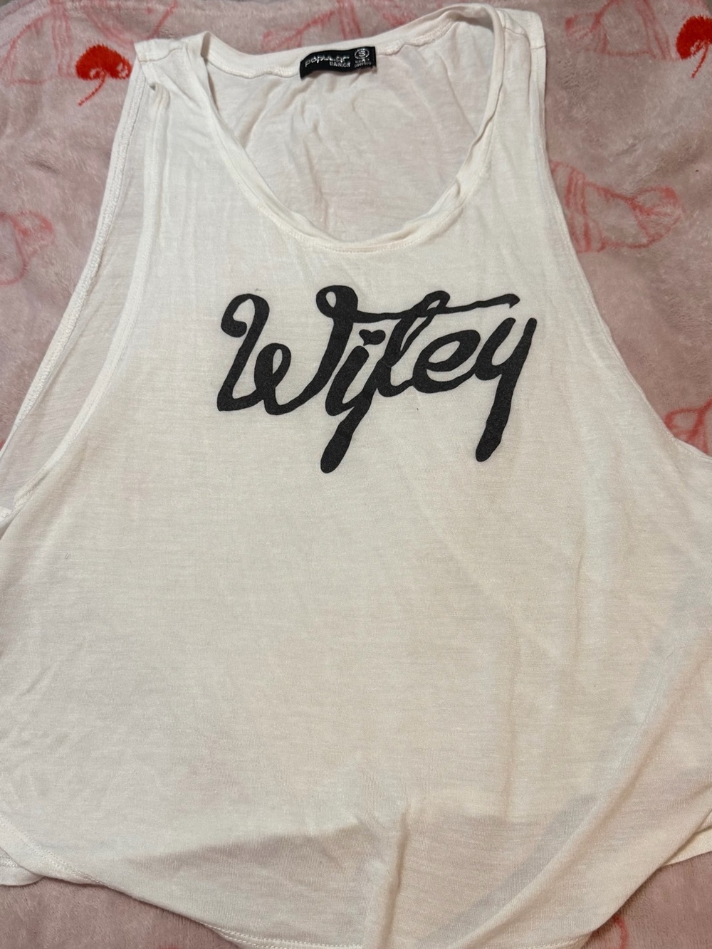 Popular Basics White Tank Top with Black Wifey Script